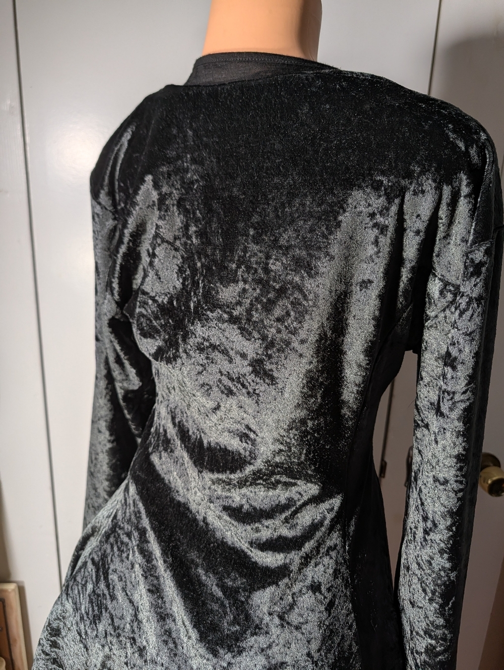 Diego 2 Crushed Velvet Long-Sleeve Fit & Flare Dress - Slate Gray Size L - Picture 8 of 8